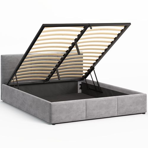 Lit Coffre Nela 160×200 Cm Gris, Tissu Hlr-22, Avec Sommier Et Rangement