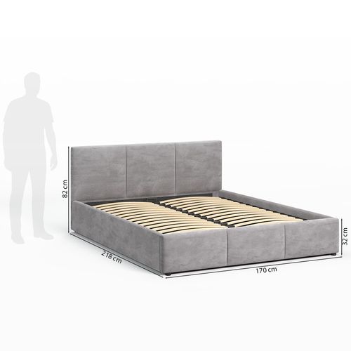 Lit Coffre Nela 160×200 Cm Gris, Tissu Hlr-22, Avec Sommier Et Rangement