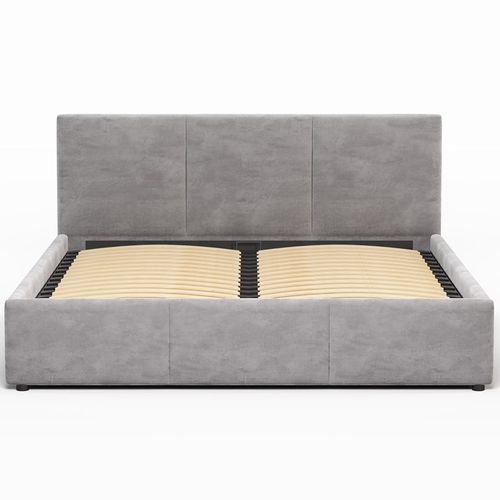 Lit Coffre Nela 160×200 Cm Gris, Tissu Hlr-22, Avec Sommier Et Rangement