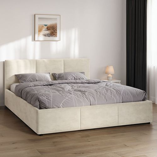Lit Coffre Nela 140×200 Cm Beige, Tissu Hlr-1, Avec Sommier Et Rangement