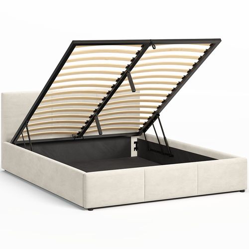 Lit Coffre Nela 140×200 Cm Beige, Tissu Hlr-1, Avec Sommier Et Rangement