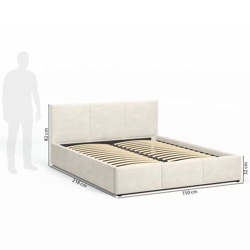 Lit Coffre Nela 140×200 Cm Beige, Tissu Hlr-1, Avec Sommier Et Rangement