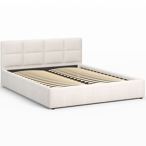 Lit Coffre Mika 140×200 Cm Beige, Tissu Teddy-10, Avec Sommier Et Rangement