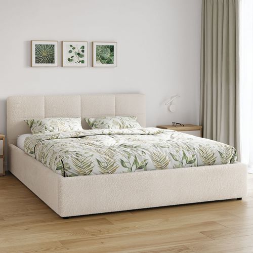 Lit Coffre Mika 140×200 Cm Beige, Tissu Teddy-10, Avec Sommier Et Rangement