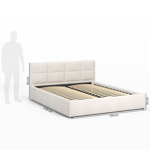 Lit Coffre Mika 140×200 Cm Beige, Tissu Teddy-10, Avec Sommier Et Rangement