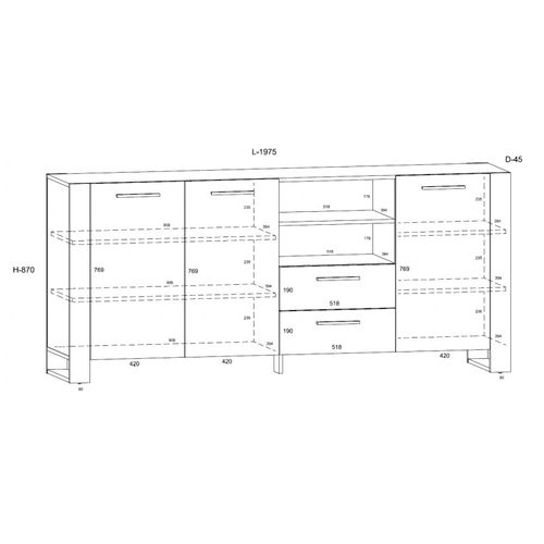 Buffet Nuka D 97x197x45cm Design Moderne