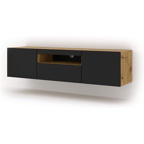 Aura Meuble TV Bas Universel 150 Cm à Suspendre Ou à Poser (chêne Artisan Et Mat Noir Sans LED)