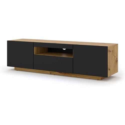 Aura Meuble TV Bas Universel 150 Cm à Suspendre Ou à Poser (chêne Artisan Et Mat Noir Sans LED)