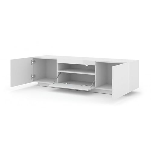 Aura Meuble TV Bas Universel 150 Cm à Suspendre Ou à Poser - Buffet Hi-fi - Blanc Sans LED