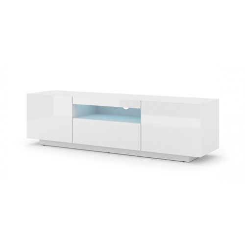 Aura Meuble TV Bas Universel 150 Cm à Suspendre Ou à Poser - Buffet Hi-fi - Blanc Sans LED