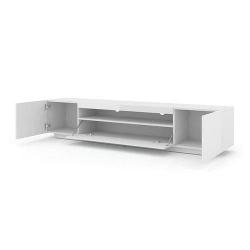 Meuble TV Bas Universel Aura 200 Cm à Suspendre Ou à Poser Blanc Mat / Blanc Brillant Sans LED
