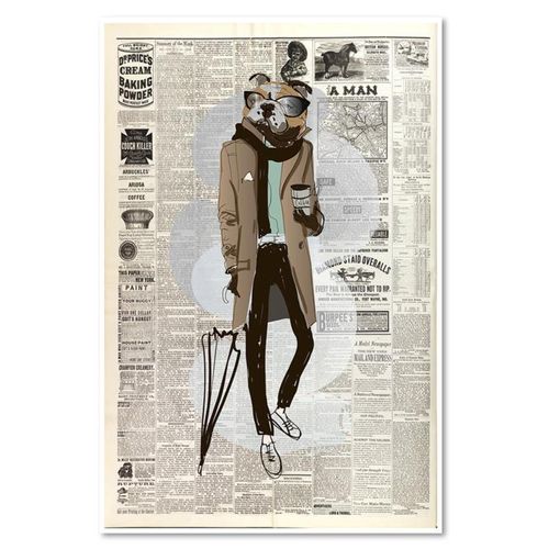 Tableau Bois Bulldog Dans Le Journal 80 X 120 Cm Beige