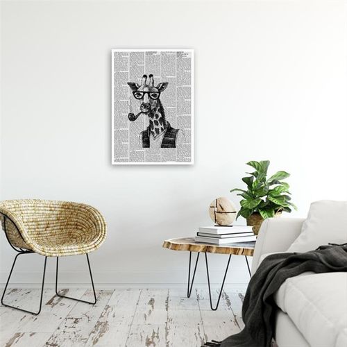 Tableau Bois Girafe Dans Le Journal 40 X 60 Cm Blanc