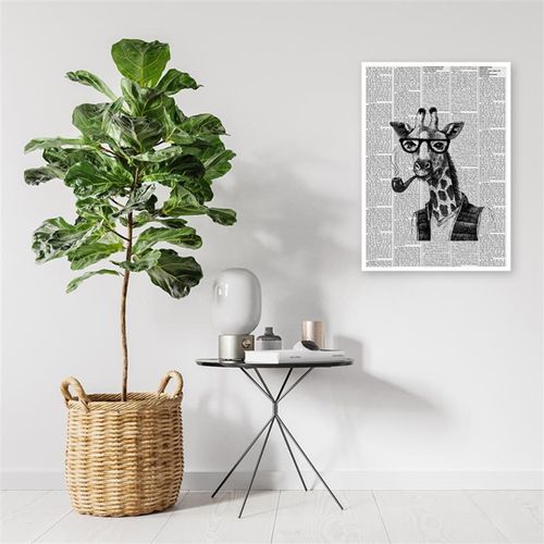 Tableau Bois Girafe Dans Le Journal 20 X 30 Cm Blanc