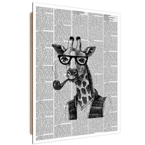 Tableau Bois Girafe Dans Le Journal 30 X 40 Cm Blanc