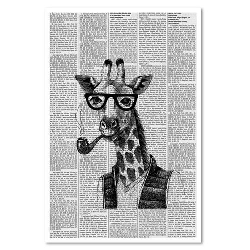Tableau Bois Girafe Dans Le Journal 40 X 50 Cm Blanc