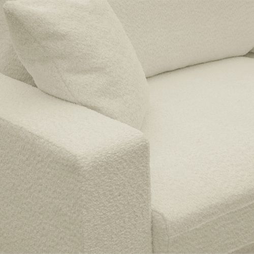 Canapé convertible 3 places en tissu bouclette beige avec coffre de rangement - Robin