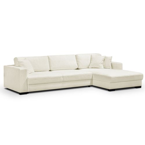 Canapé D'angle Droit Convertible 5 Places Tissu Bouclette Beige - Coffre de Rangement - Robin