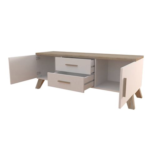 Meuble TV Décor Chêne Et Blanc Mat 140 Cm Colin