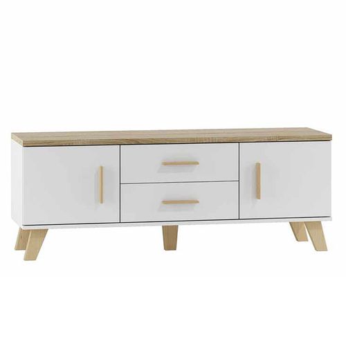 Meuble TV Décor Chêne Et Blanc Mat 140 Cm Colin