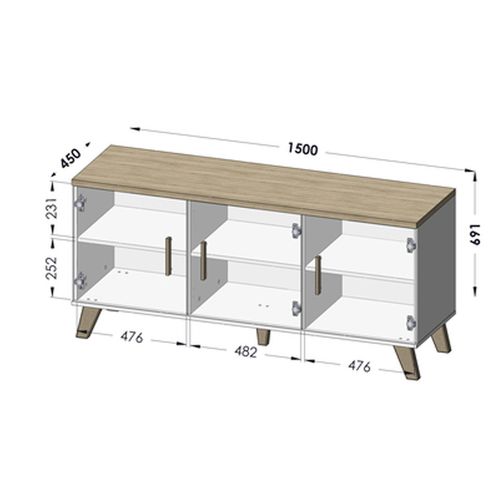 Meuble Tv Chêne et Blanc Mat 3 Portes 150 Cm Colin