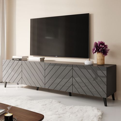 Meuble TV Design Gris Graphite Brillant 200 Cm Yaka