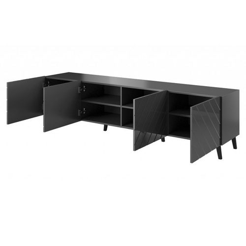 Meuble TV Design Gris Graphite Brillant 200 Cm Yaka