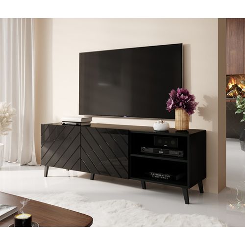 Meuble TV Design Noir Brillant 150 Cm Yaka