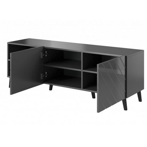 Meuble TV Design Gris Brillant 150 Cm Yaka