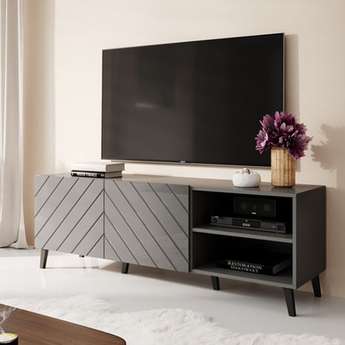 Meuble TV Design Gris Brillant 150 Cm Yaka