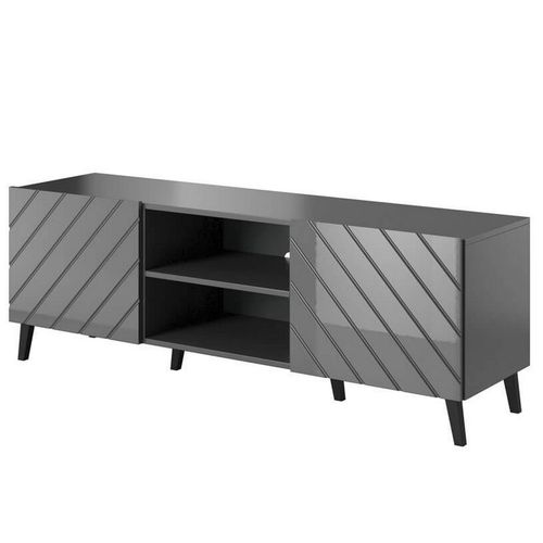 Meuble TV Design Gris Brillant 150 Cm Yaka