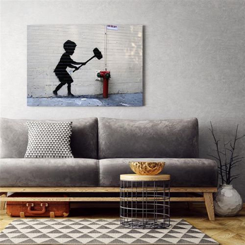 Tableau Garçon Avec Un Marteau Banksy Street Art Mural 30 X 20 Cm Blanc