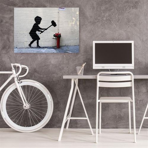 Tableau Garçon Avec Un Marteau Banksy Street Art Mural 30 X 20 Cm Blanc