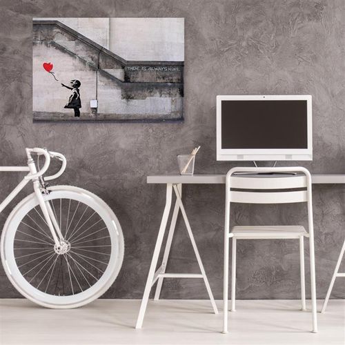 Tableau Bois Ballon En Forme De Coeur Fille Banksy Street Art 30 X 20 Cm Gris