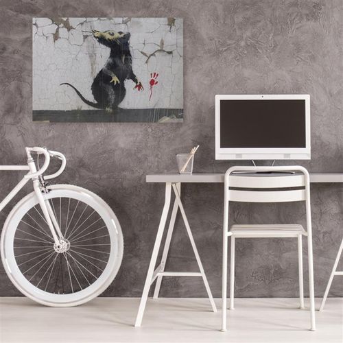 Tableau Bois Banksy Street Art Empreinte De Patte De Rat 120 X 80 Cm Blanc