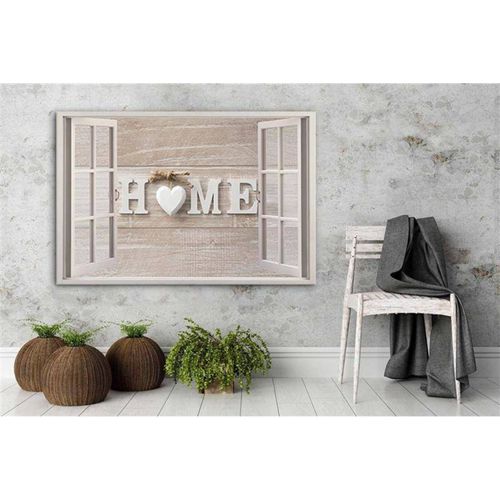 Tableau Fond De Fenêtre En Bois D'inscription à La Maison 60 X 40 Cm Beige