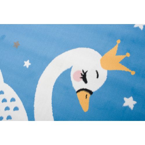 Tapis Enfant Bébé Bleu Blanc Jaune Gris Cygne 120 X 170 Cm Jolly