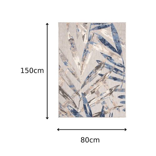 Tapis Intérieur Extérieur 3D Bleu Beige Gris Sisal Patio 80x150