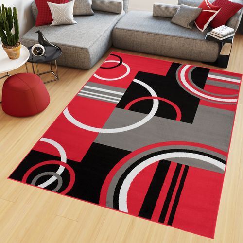 Tapis Salon Rectangle Rouge Gris Noir Géométrique Maya 200x250