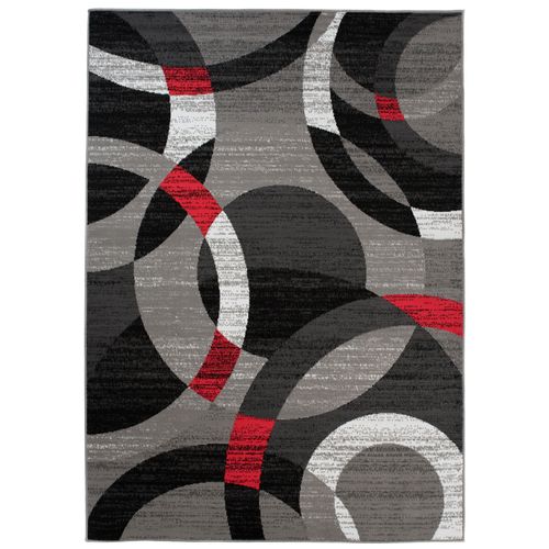 Tapis De Salon Chambre Design Moderne Gris Noir Rouge Cercles Moucheté Fin Maya 200x200