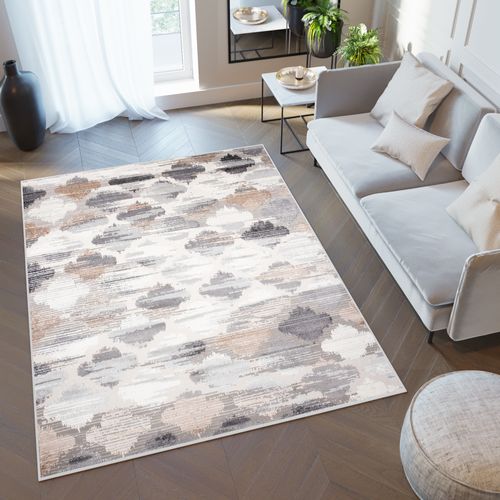 Tapis Salon Crème Marron Noir Gris Treillis 160x220 Valley