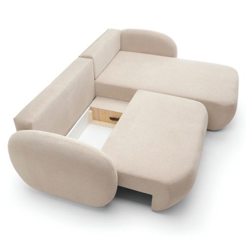 Canapé d'angle droit convertible OLIO tissu beige