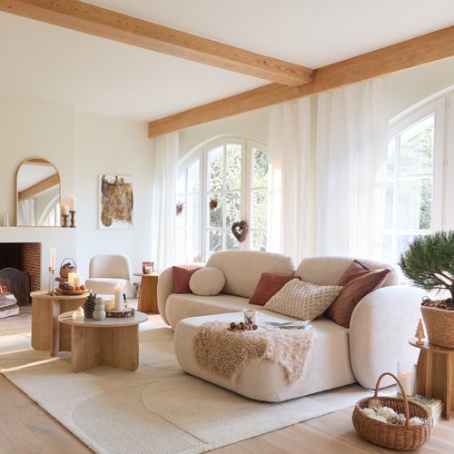 Canapé d'angle droit convertible OLIO tissu beige