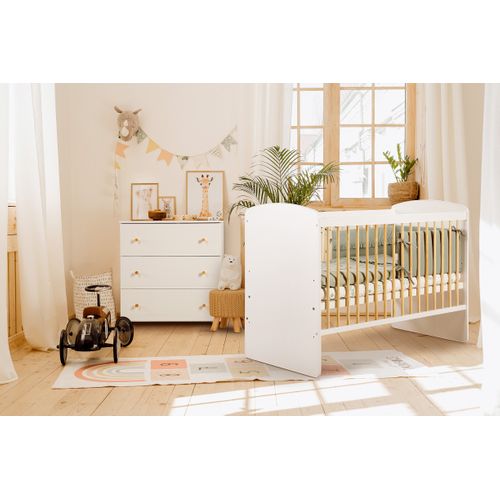 Lit Bébé K2-pin 120x60 Avec Matelas et Sommier Bois De Pin Laqué