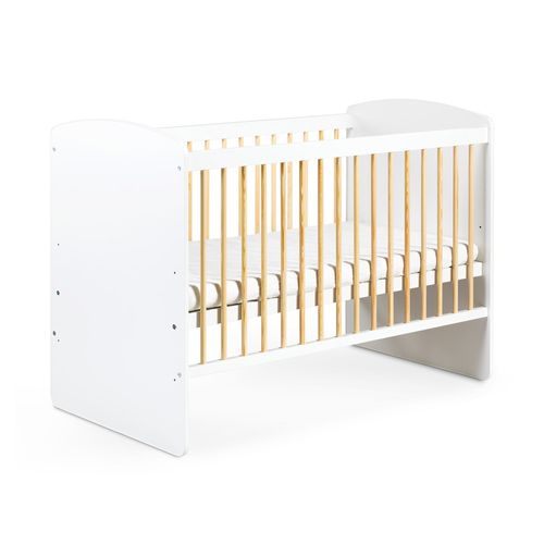 Lit Bébé K2-pin 120x60 Avec Matelas et Sommier Bois De Pin Laqué