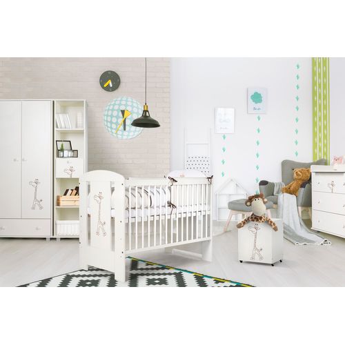 Lit Bébé Giraffe 0 120x60 Avec Matelas Et Sommier  - Bois De Pin Laqué