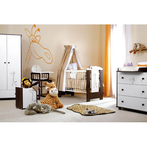 Lit Bébé Giraffe 0 120x60 Avec Matelas Et Sommier Bois De Pin Laqué