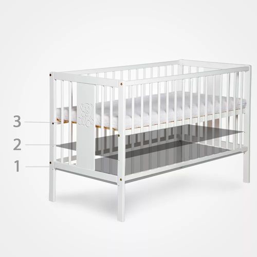Lit Bébé Tany 60x120 Cm -  Avec Sommier à Lattes 3 Niveaux Réglables En Hauteur - Blanc