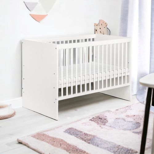 Lit Bébé Tany 60x120 Cm -  Avec Sommier à Lattes 3 Niveaux Réglables En Hauteur - Blanc