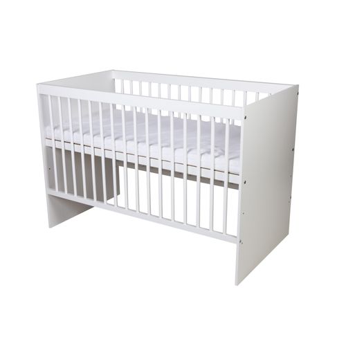 Lit Bébé Tany 60x120 Cm -  Avec Sommier à Lattes 3 Niveaux Réglables En Hauteur - Blanc
